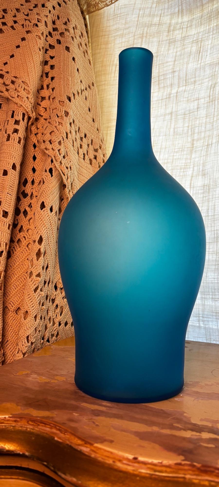 1970s Turquoise Glass Vase