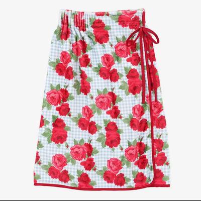 Spa Wrap - Blue Gingham + Red Roses with Red Bow 