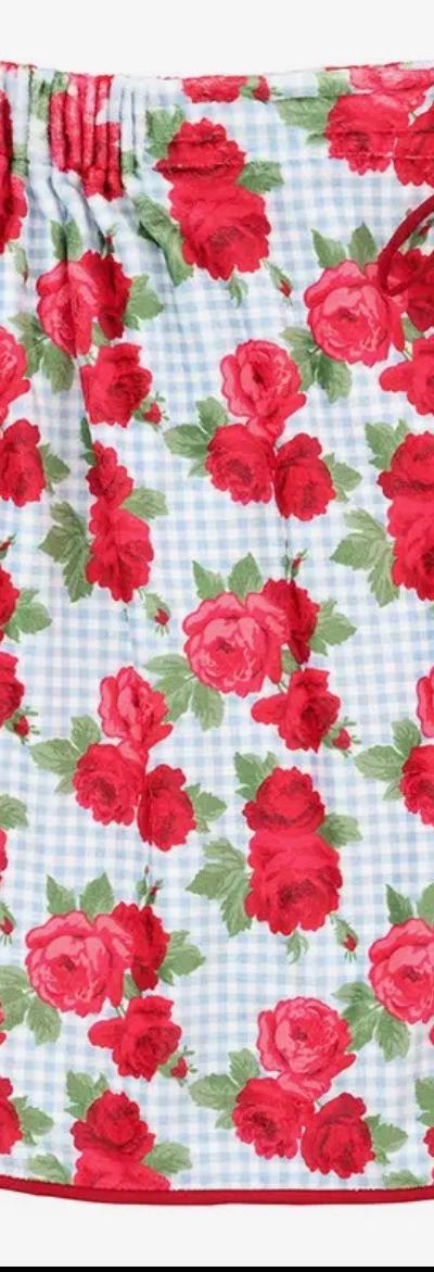 Spa Wrap - Blue Gingham + Red Roses with Red Bow