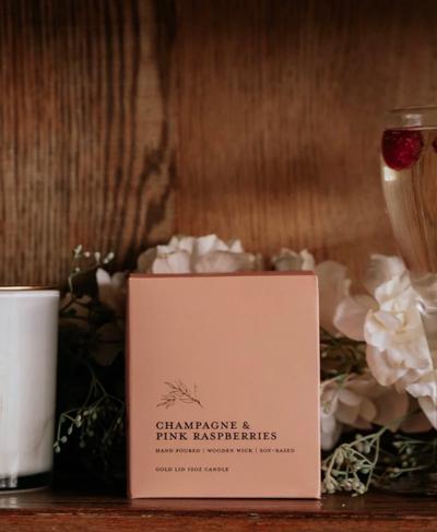 Hand Poured | Wooden Wick | Soy-Based | Gold Lid | 12 OZ. | “Champagne & Pink Raspberries” 