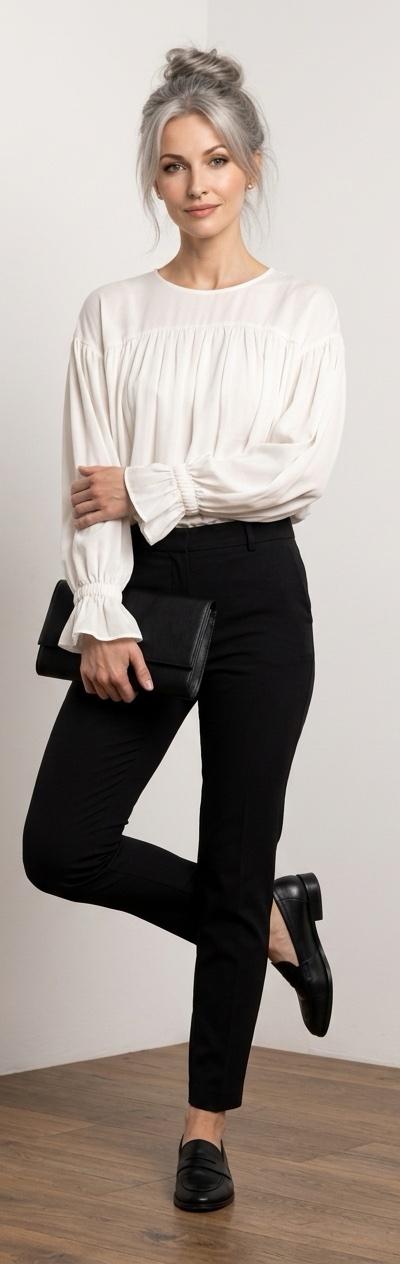 Pleated Ruffle Long Sleeve Chiffon Blouse | Parchment