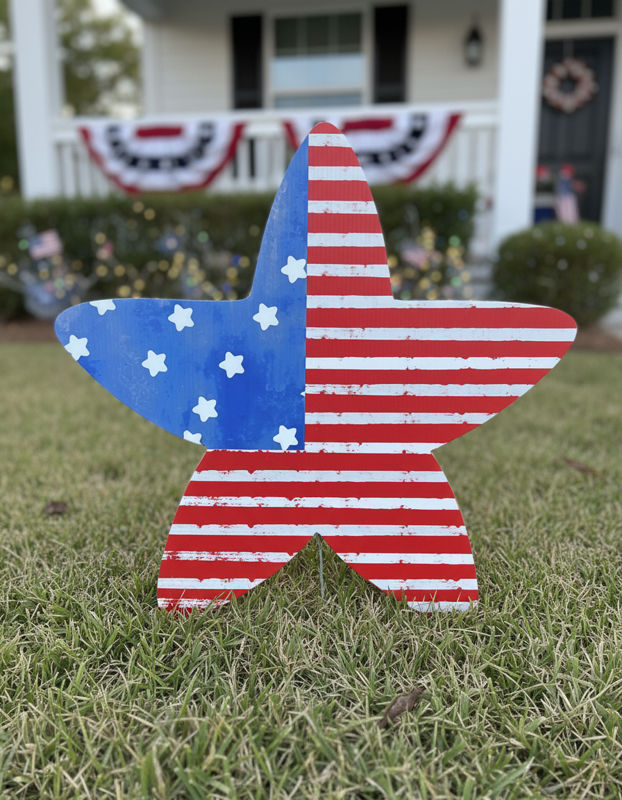 AMERICAN FLAG STAR | FLOWER POT ART 