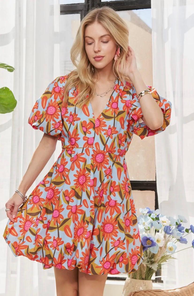 Puff Sleeve Floral Dress 