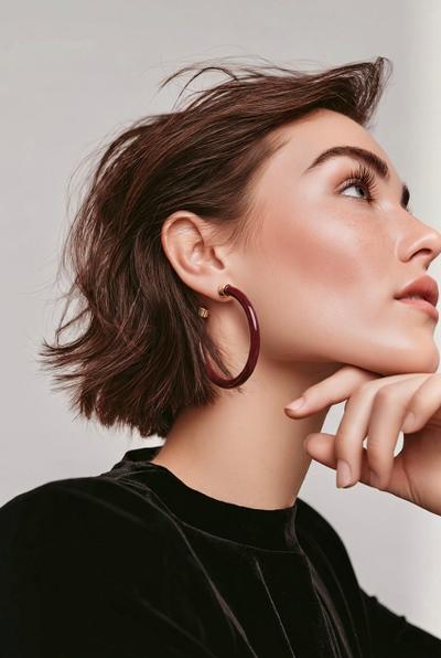 Lightweight Large Hoop Earrings-Maroon with Gold | Hypoallergenic 
