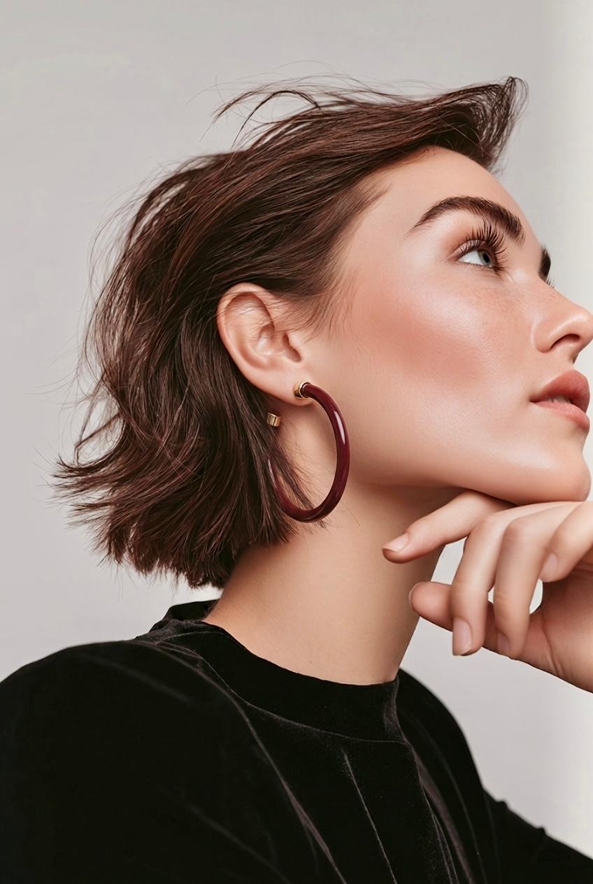 Lightweight Large Hoop Earrings-Maroon with Gold | Hypoallergenic 