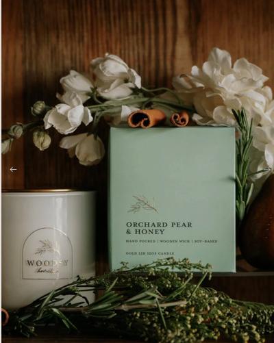 Hand Poured | Wooden Wick | Soy-Based | Gold Lid Boutique Box Candle| 12 OZ. |  “Orchard Pear & Honey”
