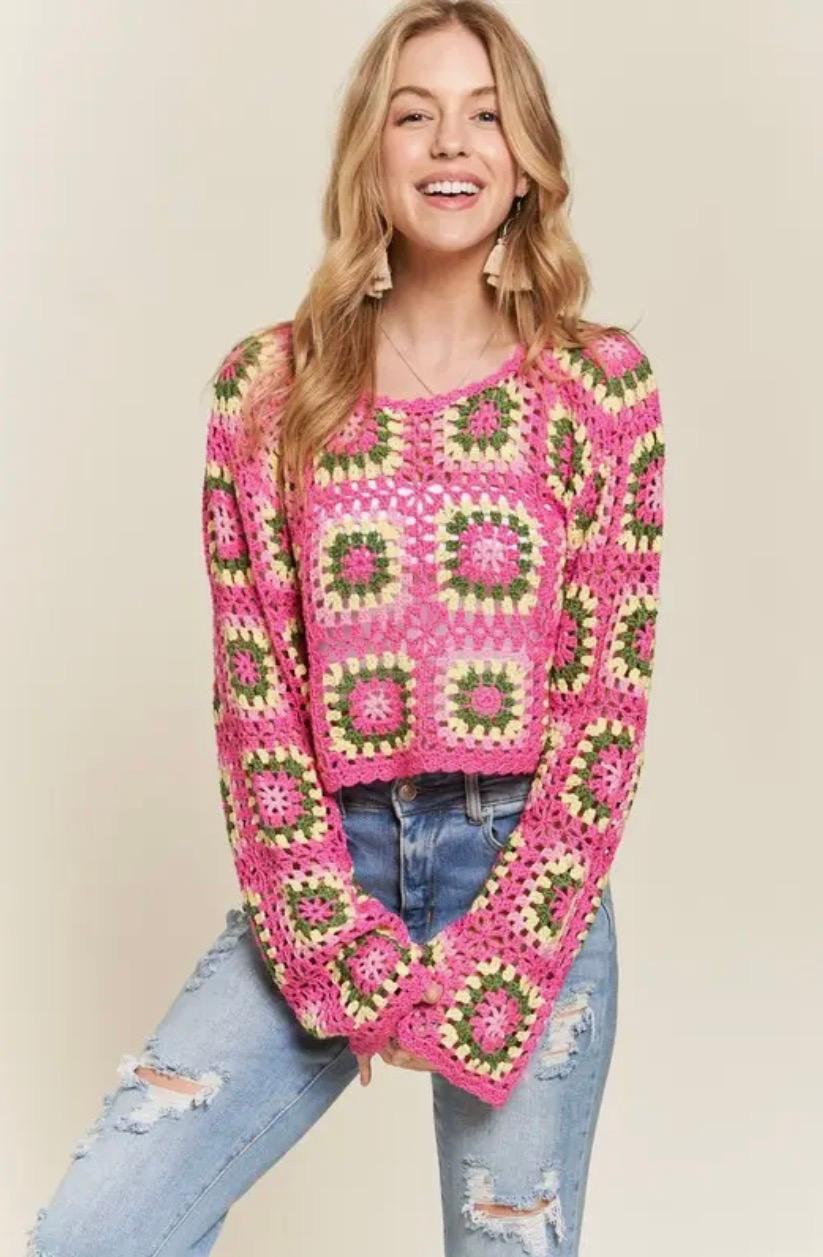 Bohemian-Inspired Granny Crocheted Crop Top 