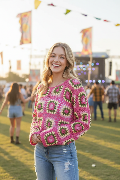 Bohemian-Inspired Granny Crocheted Crop Top 