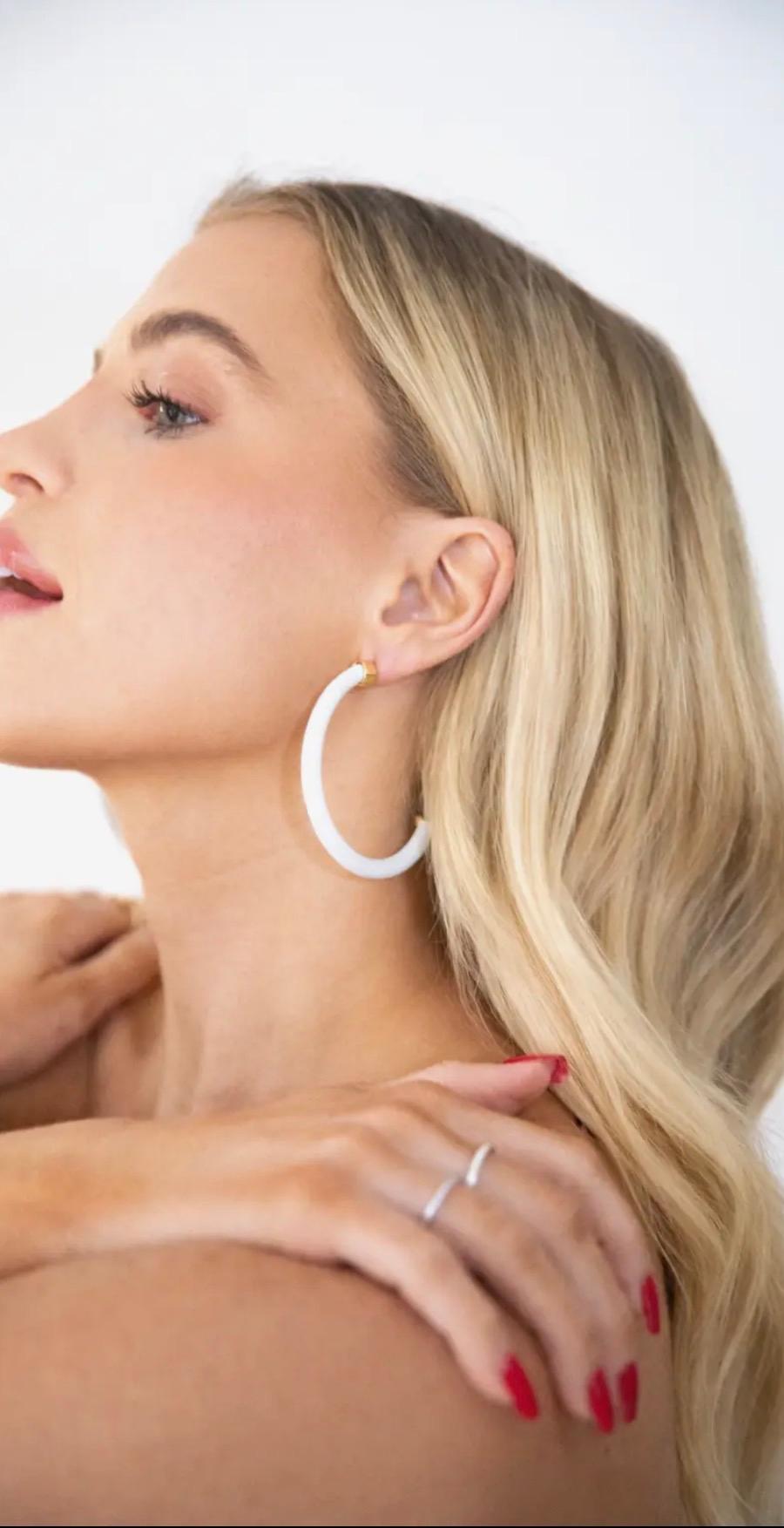 Lightweight Large Hoop Earrings-White with Gold | Hypoallergenic 