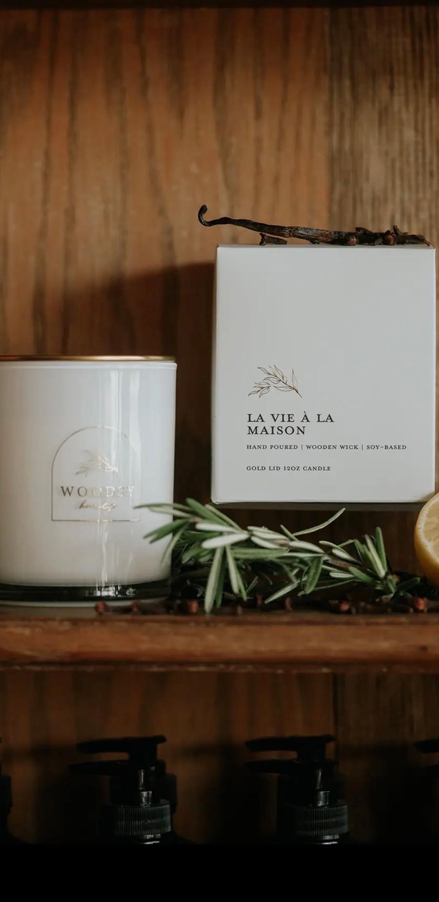 Hand Poured | Wooden Wick | Soy-Based | Gold Lid Boutique Box  Candle    La Vie A’ La Maison 