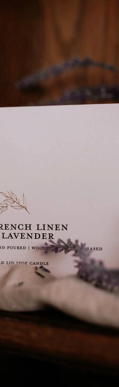 Hand Poured | Wooden Wick | Soy-Based | Gold Lid |  12 OZ. | “French Linens & Lavender” 