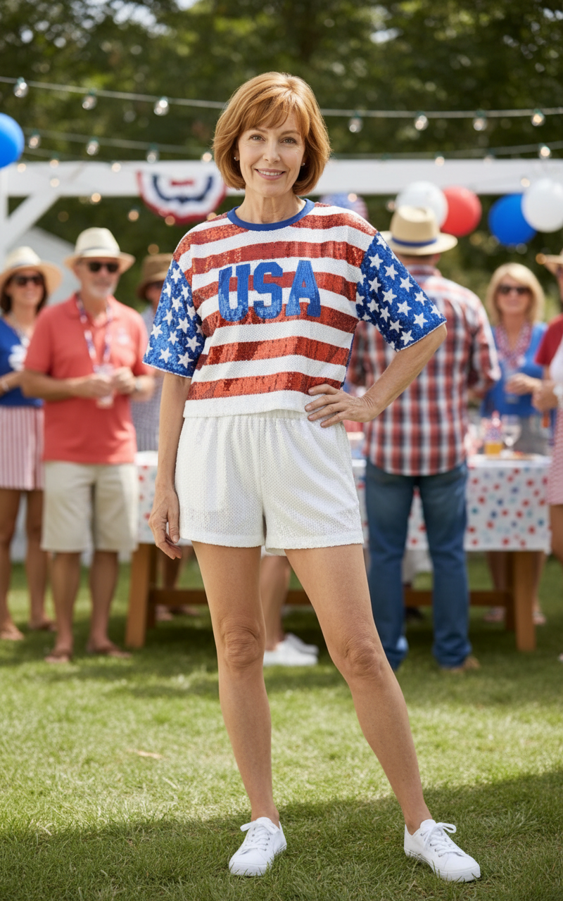 Top | USA | Sequined Red White & Blue | 