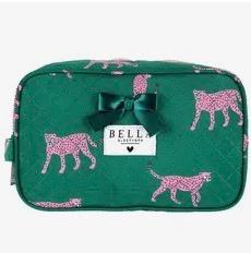 Quilted Cosmetic Bag - Green + Pink Cheetahs 