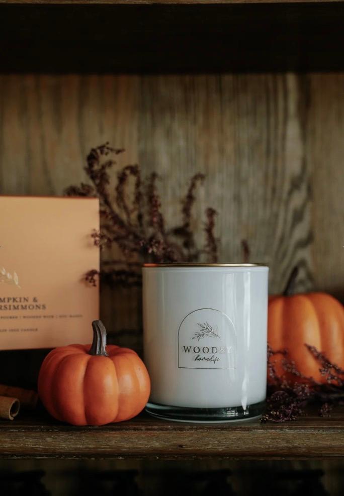 Hand Poured | Wooden Wick | Soy-Based | Gold Lid Boutique Box Candle | Pumpkin & Persimmons 