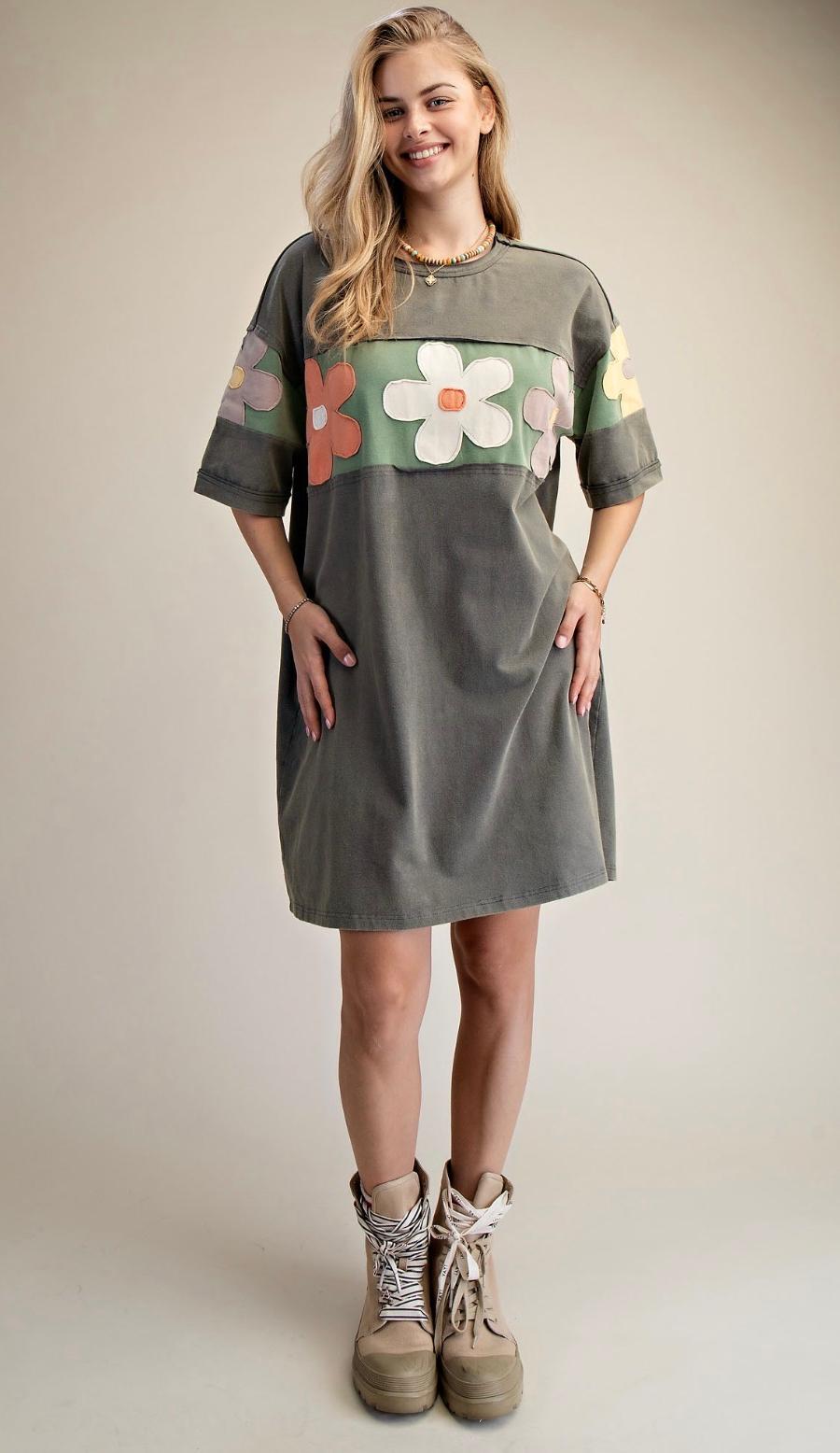 Patched Detailing Washed Dress Olive| Orange | Yellow| Cream | Tan 
