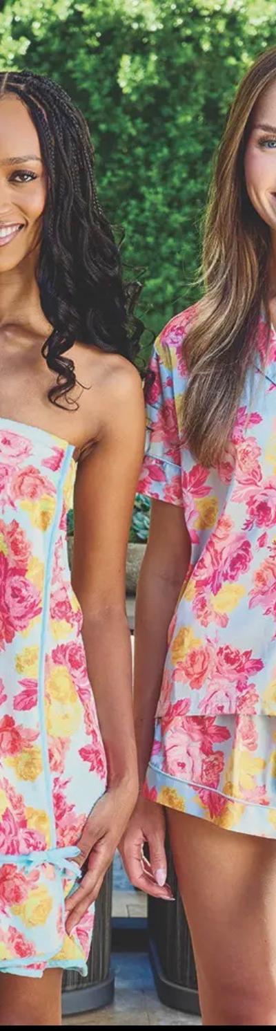 Spa Wrap - Spa Blue + Rose Floral  | One Size Fits Most 