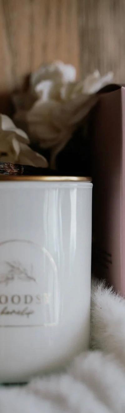 Hand Poured | Wooden Wick | Soy-Based | Gold Lid Candle | 12 OZ. | “Cashmere Vanilla & Warm Amber” 