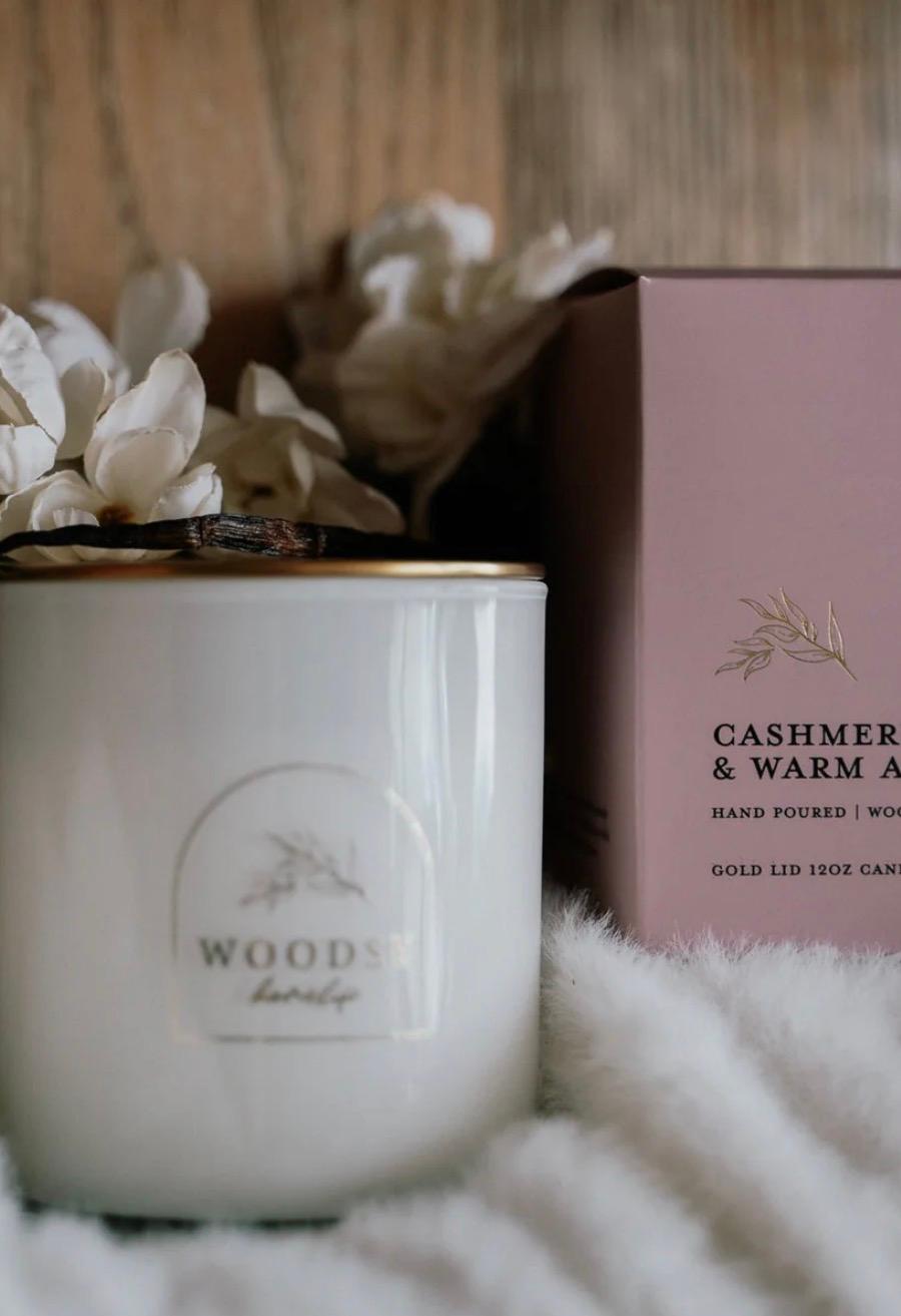 Hand Poured | Wooden Wick | Soy-Based | Gold Lid Candle | Cashmere Vanilla & Warm Amber 