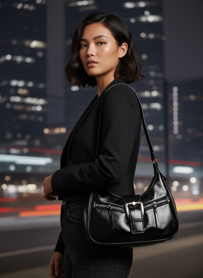 Black Shoulder Bag with Buckle