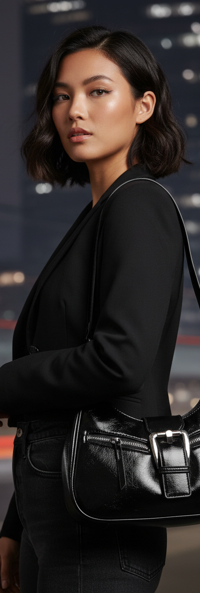 Black Shoulder Bag with Buckle