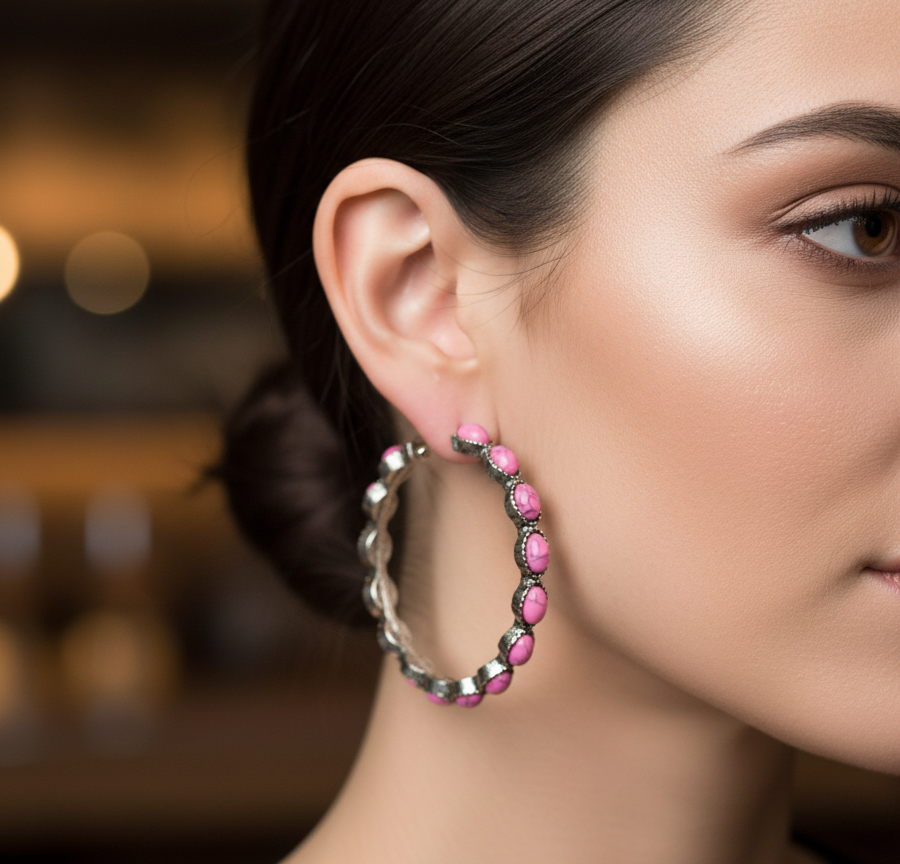 Western Stone Hoop Earrings 