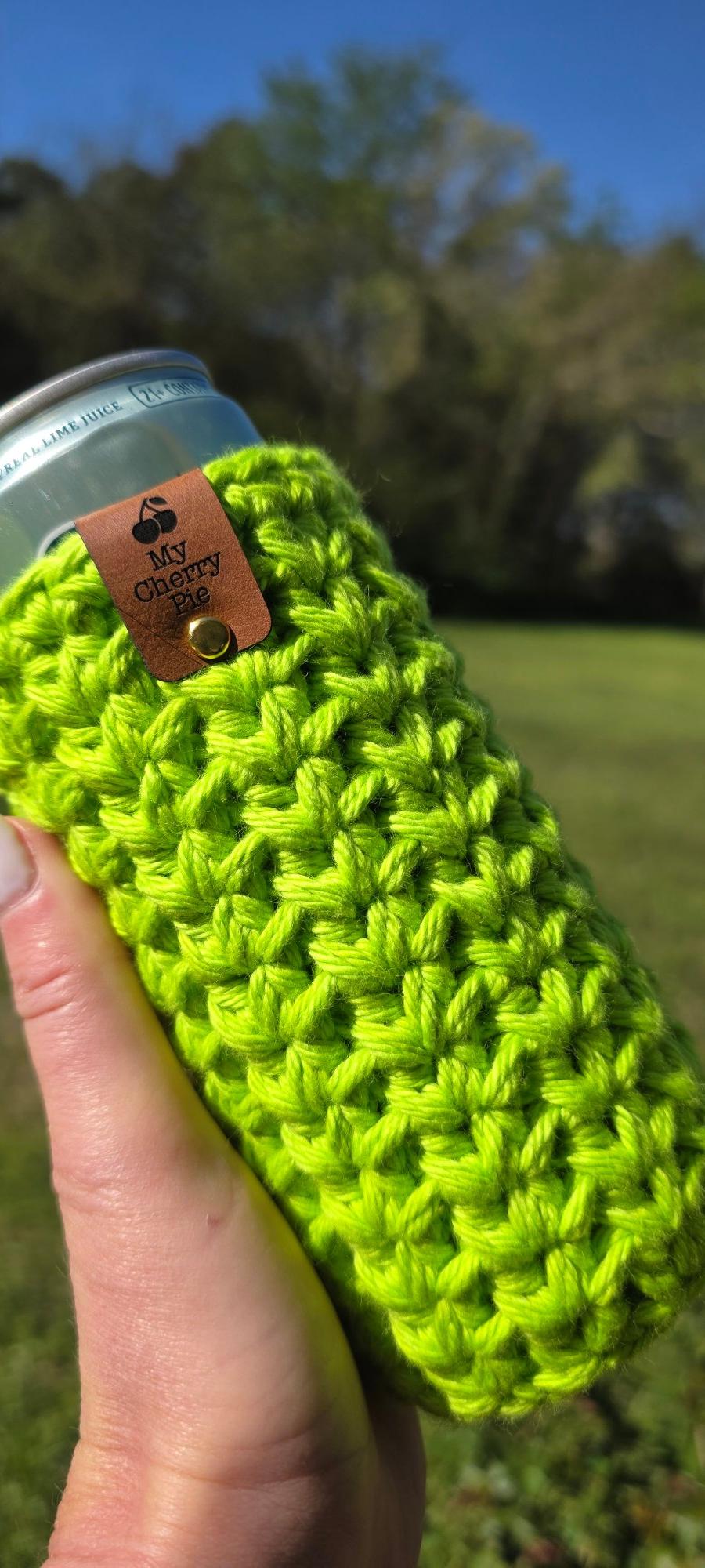 Crochet Skinny Can Cozy in bright citrus 
