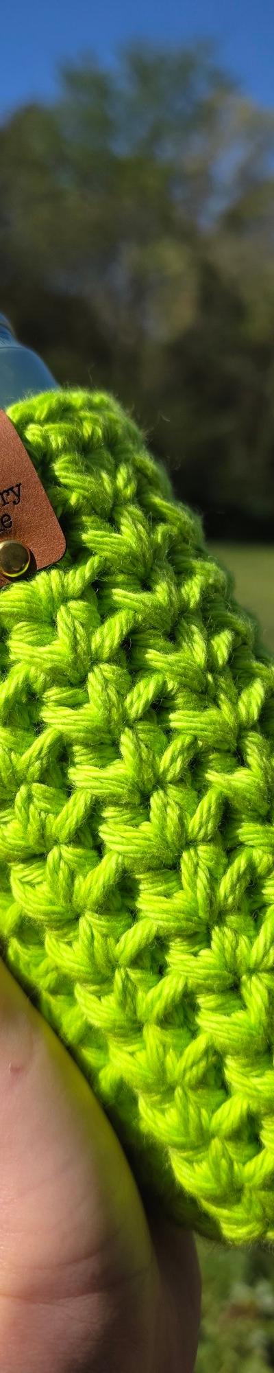 Crochet Skinny Can Cozy in bright citrus