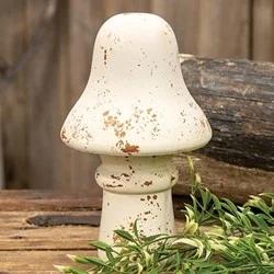 Distressed White Metal Mushroom, 10.5"H