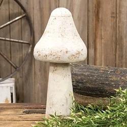 Distressed White Metal Mushroom, 16"H