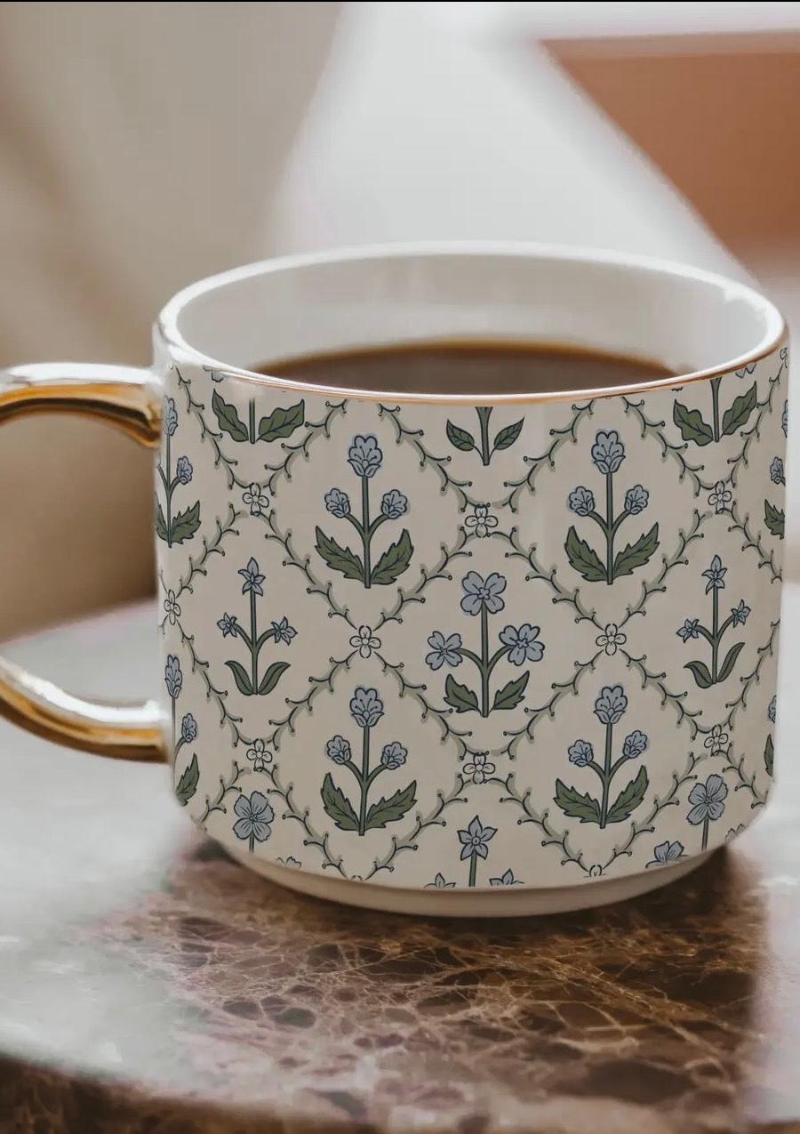 Floral Quilt Gold Handle Mug