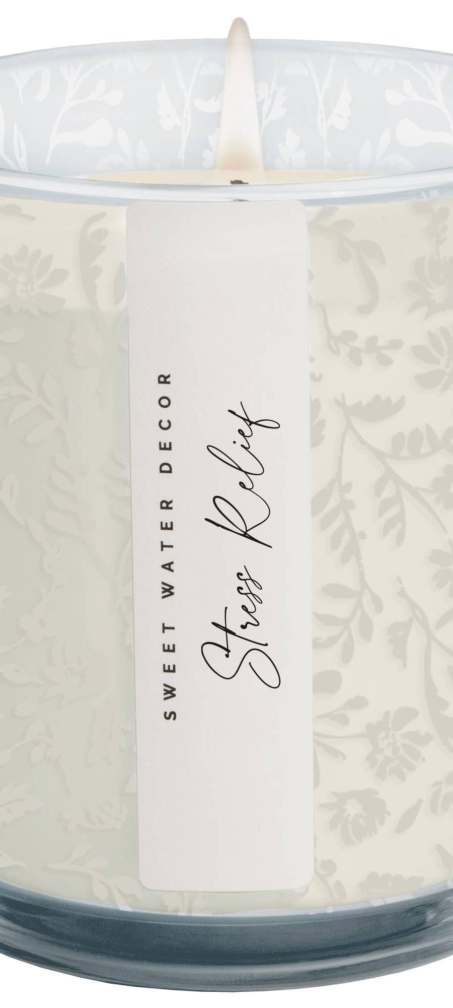 *NEW* Stress Relief 12 oz Soy Candle, Blue Tinted Floral Jar