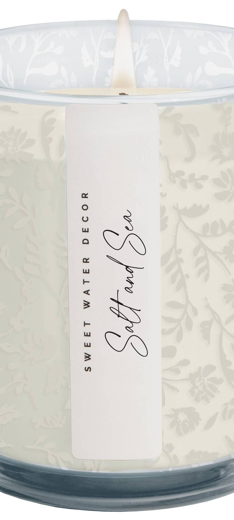 *NEW* Salt and Sea 12 oz Soy Candle, Blue Tinted Floral Jar