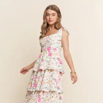 Floral Printed Tiered Maxi Dress