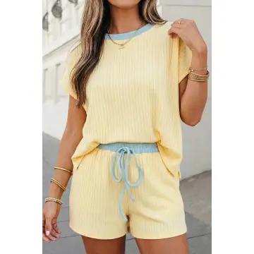 Ribbed Contrast Trim 2 Piece Short Set