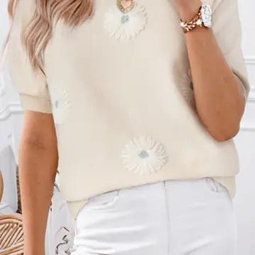 Beige Flower Pattern Knitted Top