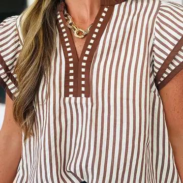 Khaki Stripe Double Ruffled Blouse