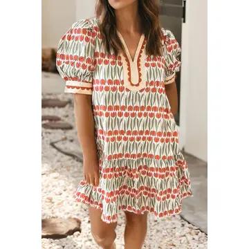 Spring Floral Scallop Trim Dress