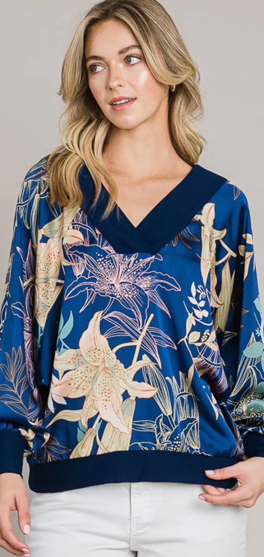 Navy Exotic Long Sleeve Reversible Top 