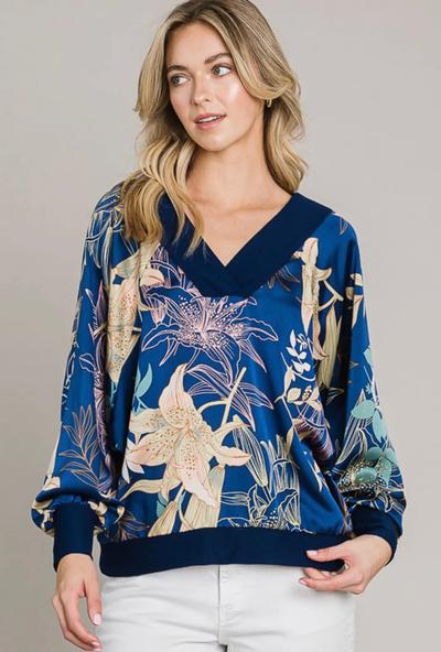 Navy Exotic Long Sleeve Reversible Top