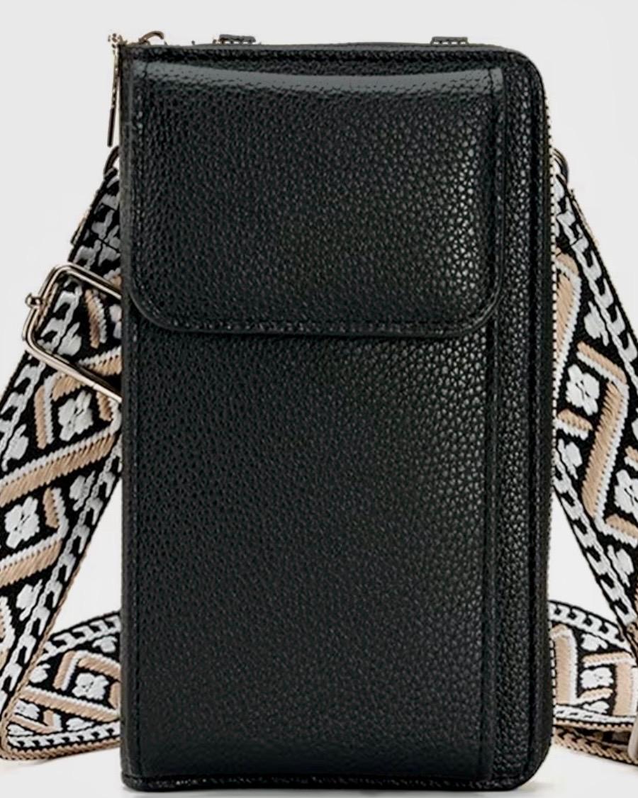 Black Cellphone Bag with embroidery Strap 