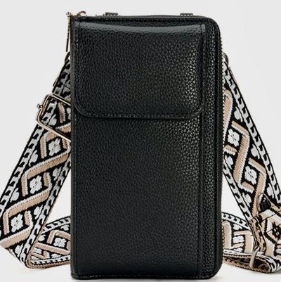 Black Cellphone Bag with embroidery Strap