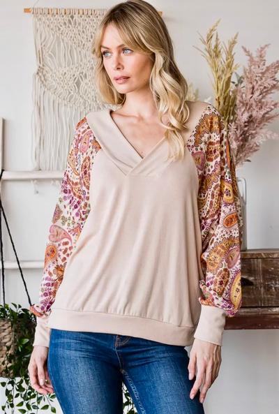 Long Sleeve Batwing V Neck Top