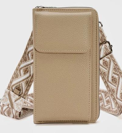 Taupe Cellphone Bag with Embroidery Strap