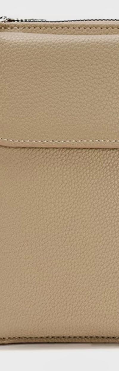 Taupe Cellphone Bag with Embroidery Strap