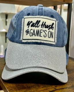Ya'll Hush Navy Hat with Silver Glitter Bill