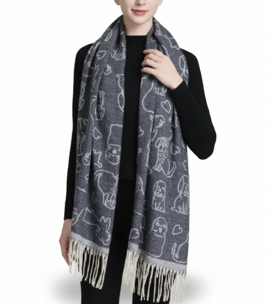 Dog / Puppy Print Cashmere Feel Shawl Scarf