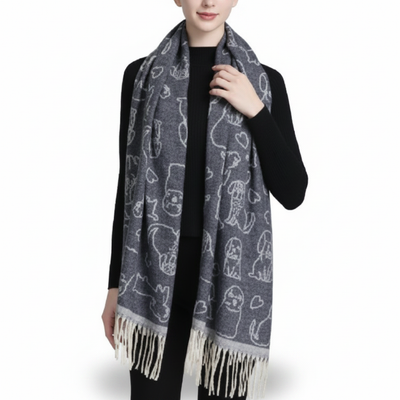 Dog / Puppy Print Cashmere Feel Shawl Scarf