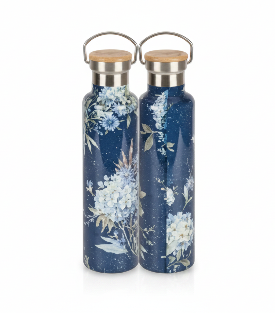 Insulated Bottle Blue Florals Stainless Steel 
