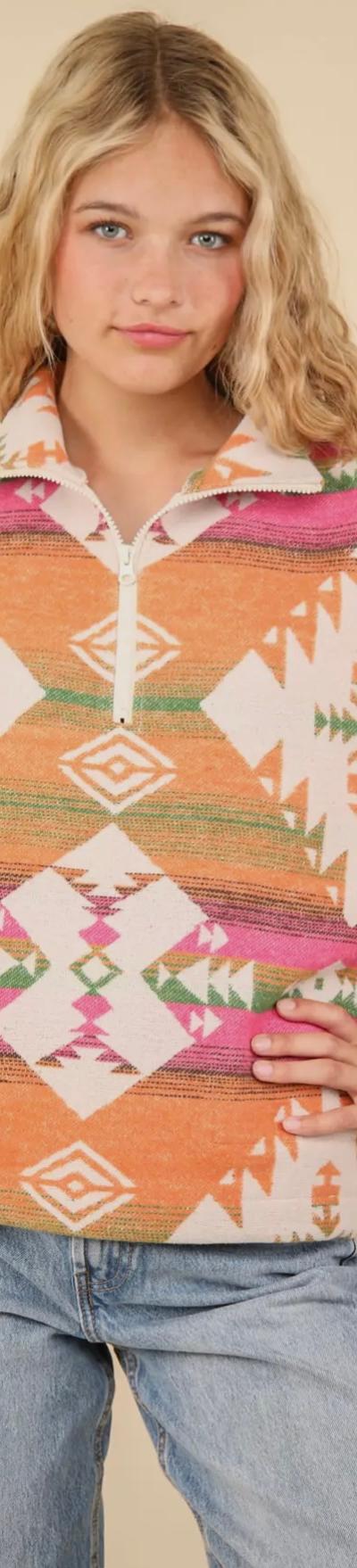 Aztec Printed Henley Woven Pullover Top