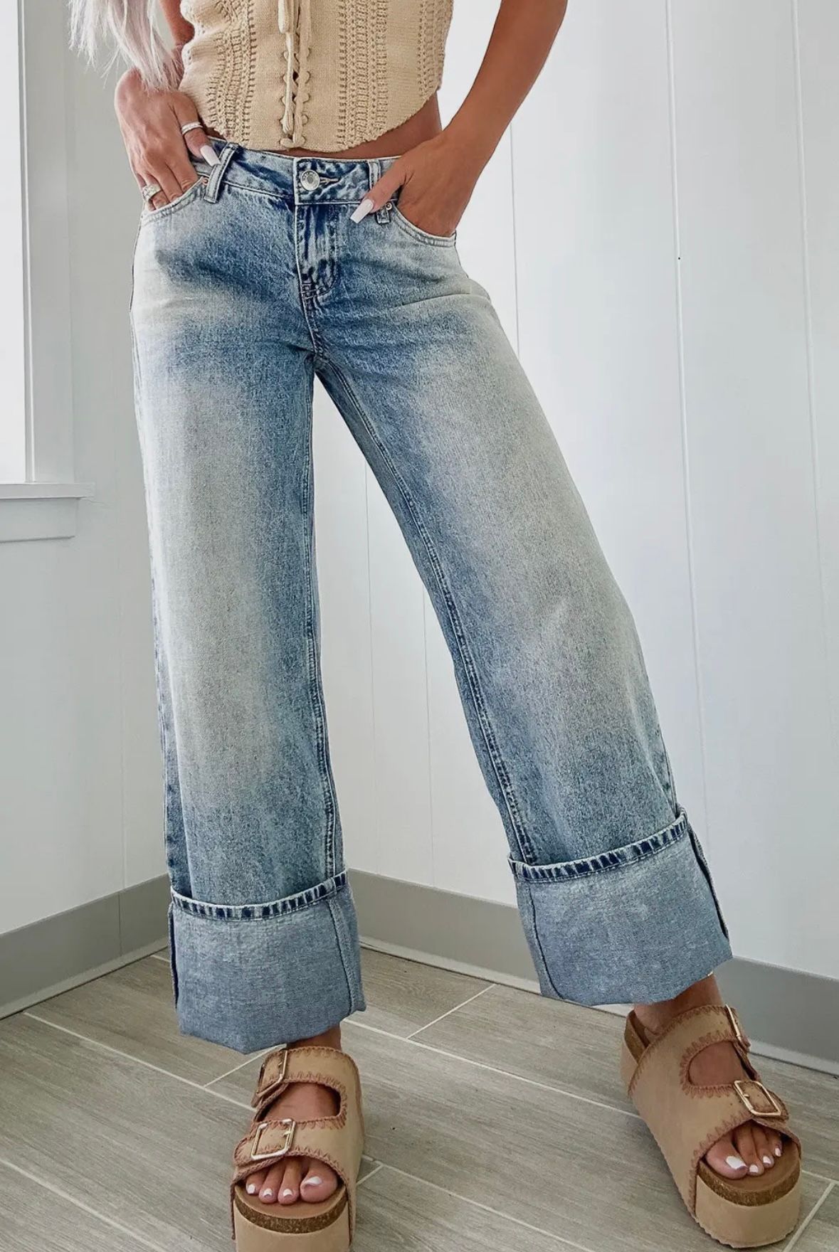 High Rise Button Zip Fly Medium Wash Jeans